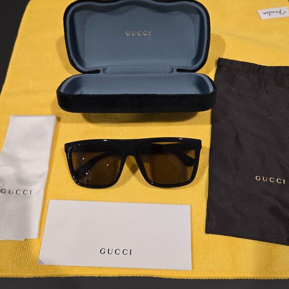 NEW - GUCCI GG0748S 002 SUNGLASSES - Black Frames with Brown Frames - Picture 2 of 11